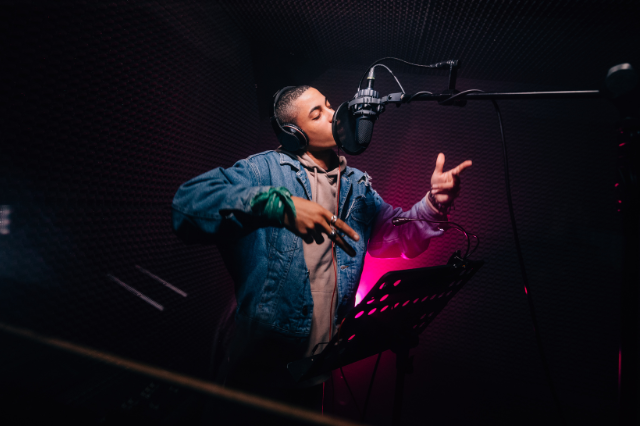 man singing in studio